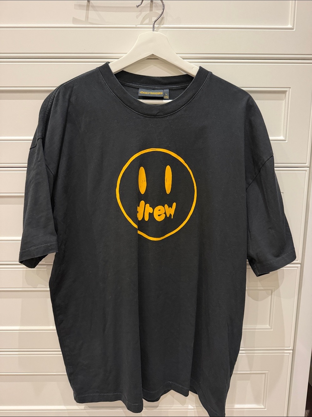 drew house Black T-Shirt with Yellow Smiley Logo